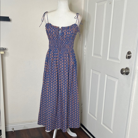 Doen Rhoda Organic Cotton Poplin Sundress Women's M Mazarine Sunrise Paisley - Picture 6 of 16